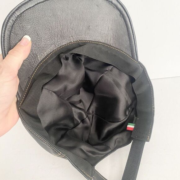 All Leather Strap Back Adjustable Hat Black Biker Orange Stitch Baseball Lined - Picture 9 of 9